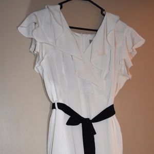 Cream ruffle dress with black sash