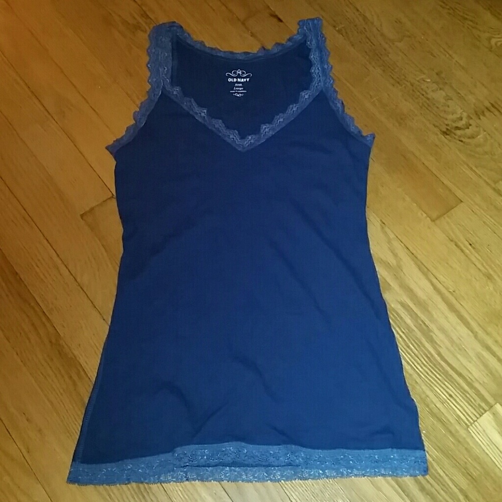 Lace Trimmed Navy Tank Top