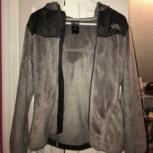 Grey hooded fleece NorthFace jacket