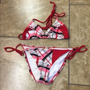 Pink red and white bikini from split