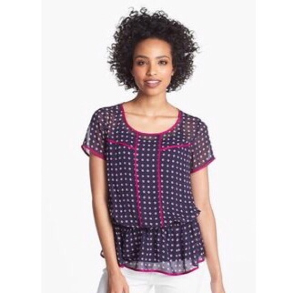 •SOLD• Anthropologie Pleione Sheer Navy Peplum XS