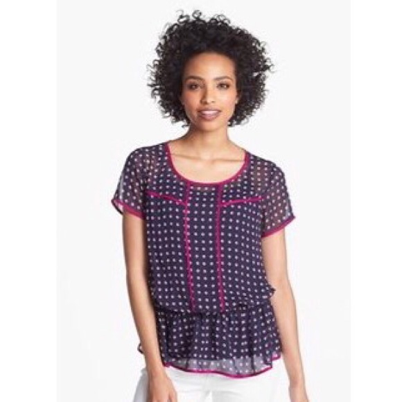 •SOLD• Anthropologie Pleione Sheer Navy Peplum XS - Picture 1 of 8