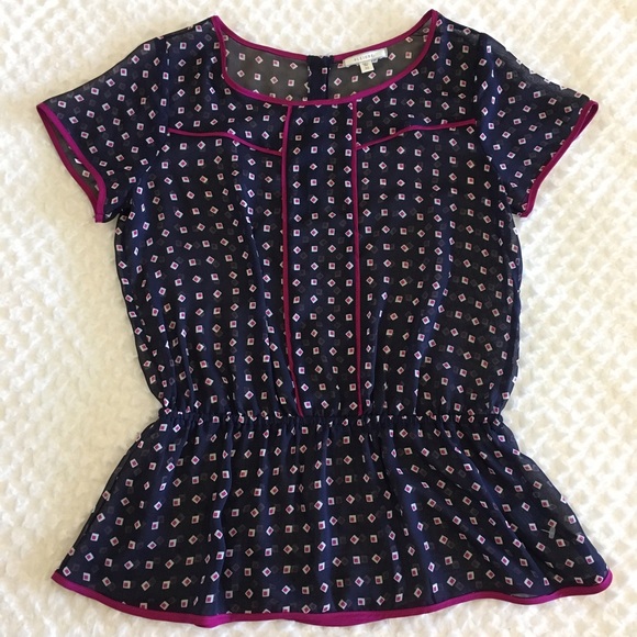 •SOLD• Anthropologie Pleione Sheer Navy Peplum XS - Picture 2 of 8