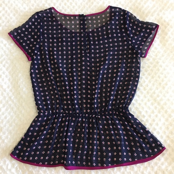 •SOLD• Anthropologie Pleione Sheer Navy Peplum XS - Picture 3 of 8
