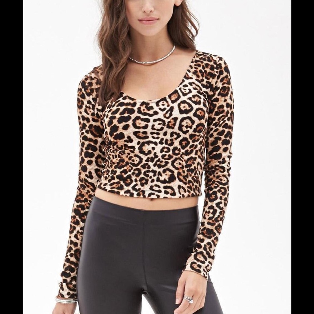 Long Sleeved Leopard Print Crop Top