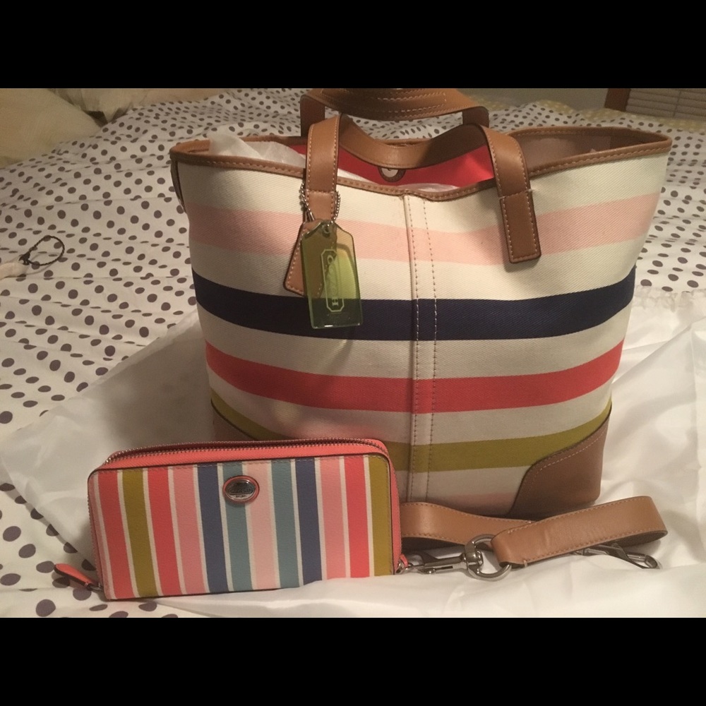 Coach Hadley multi-stripe duffle tote & wallet