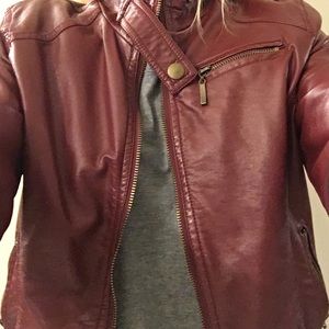 Faux red leather jacket