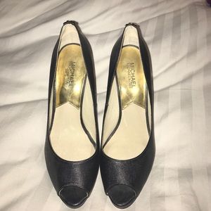 Michael Kors Black Leather Peep Toe Pumps