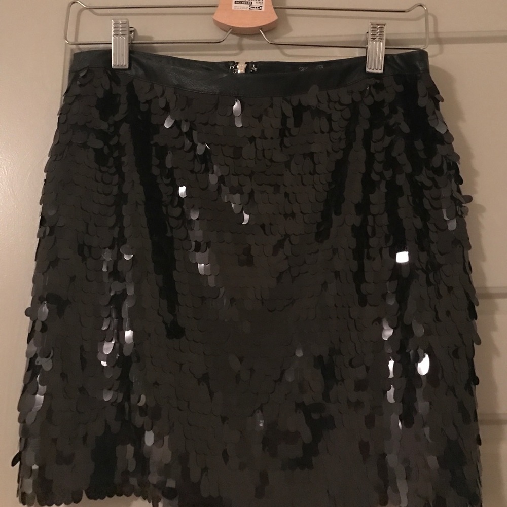 Sequin and faux leather skirt
