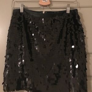 Sequin and faux leather skirt