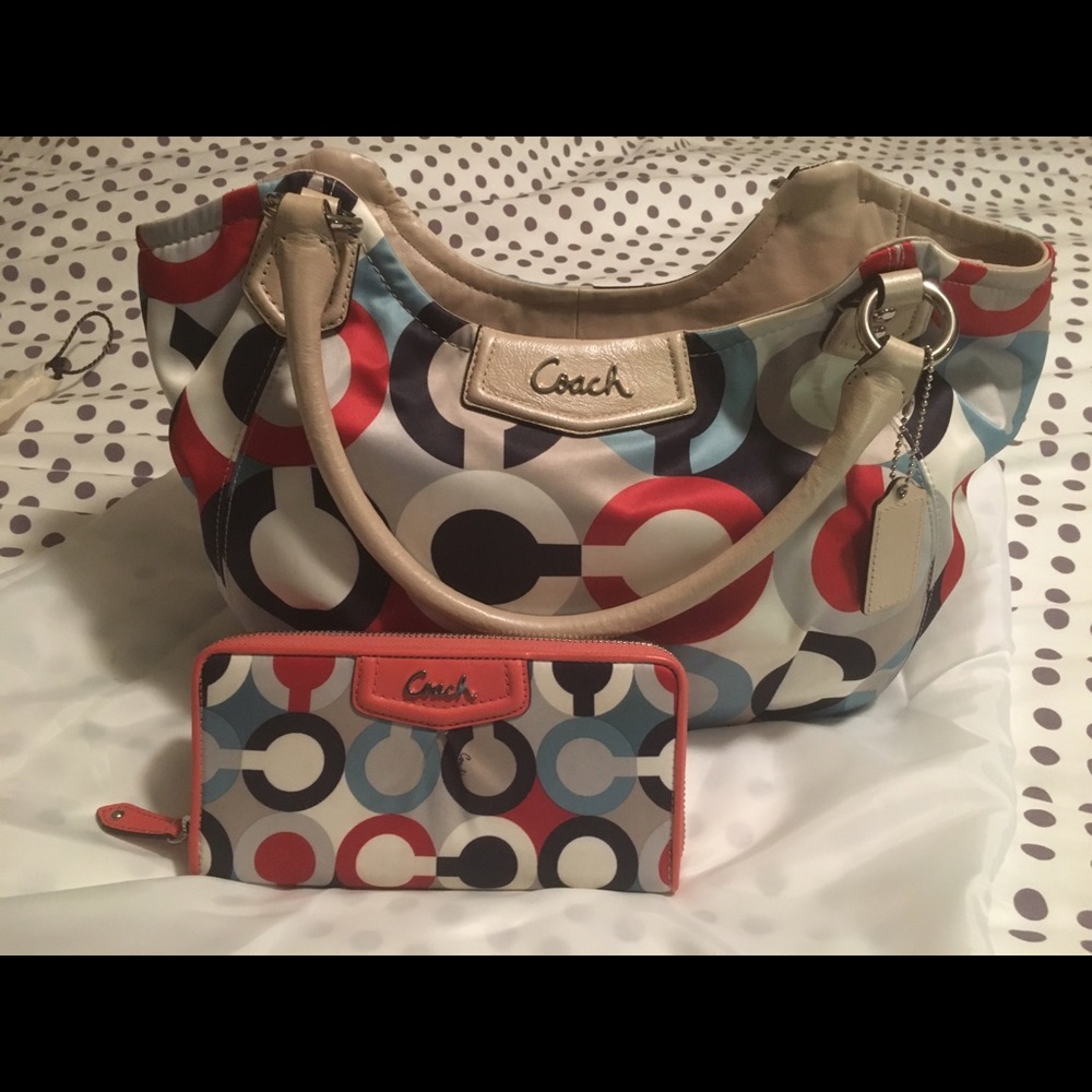 Coach Ashley Op Art Scarf Print Bag  & wallet