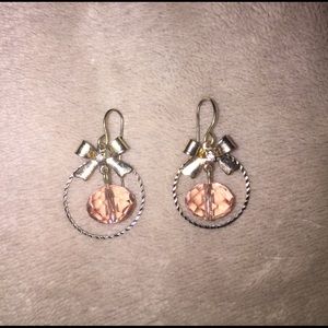 Gold Hoop Earring With Bow and Pink Gem