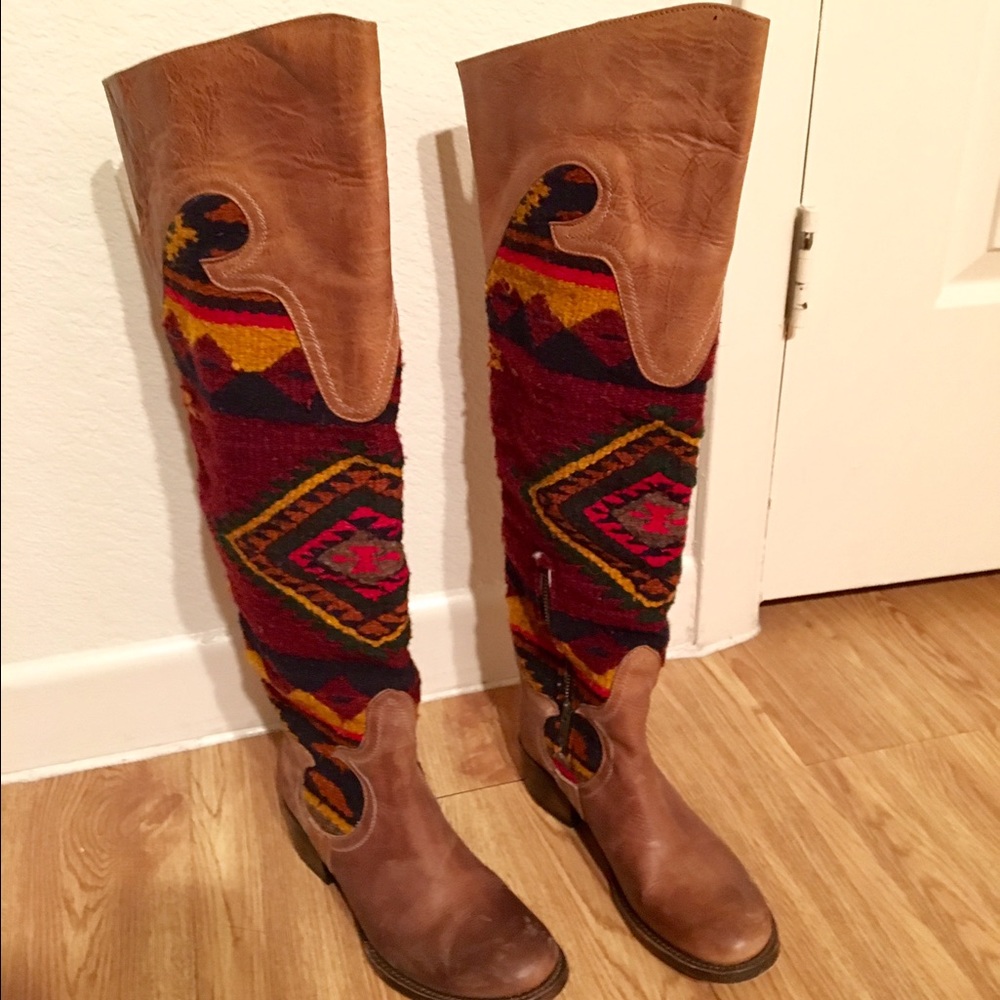 Freebird Sun Jacquard Distressed Leather Boots