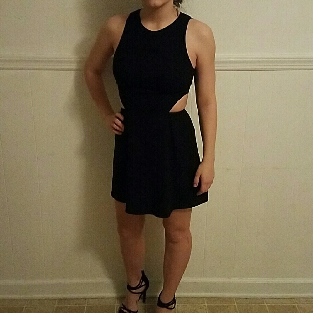 High neck LBD with cutouts