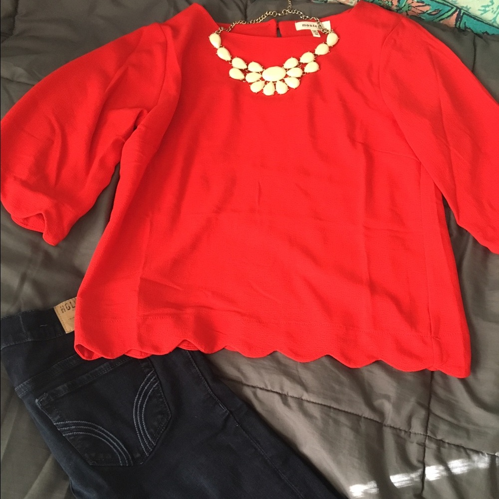 Red three quarter sleeve blouse