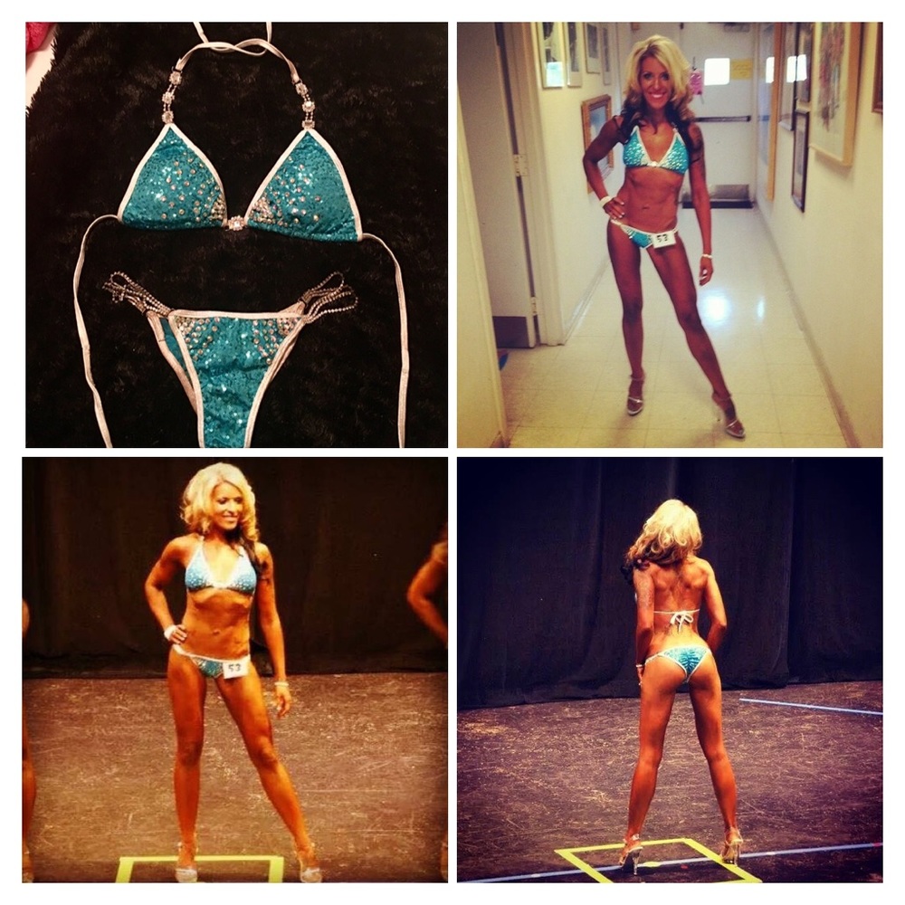 Bikini competition suit crystal sequin teal