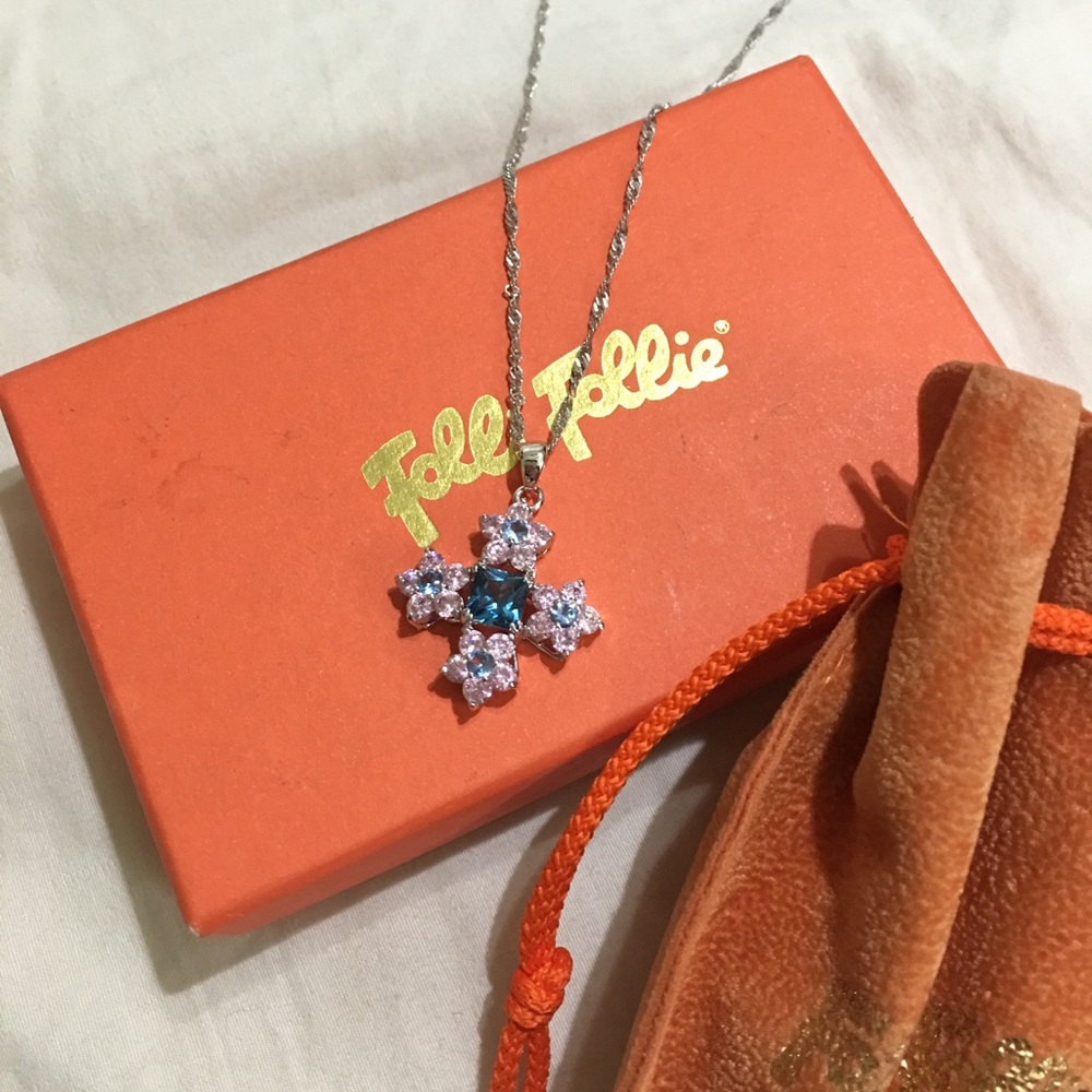 Folli Follie flower cross silver necklace.