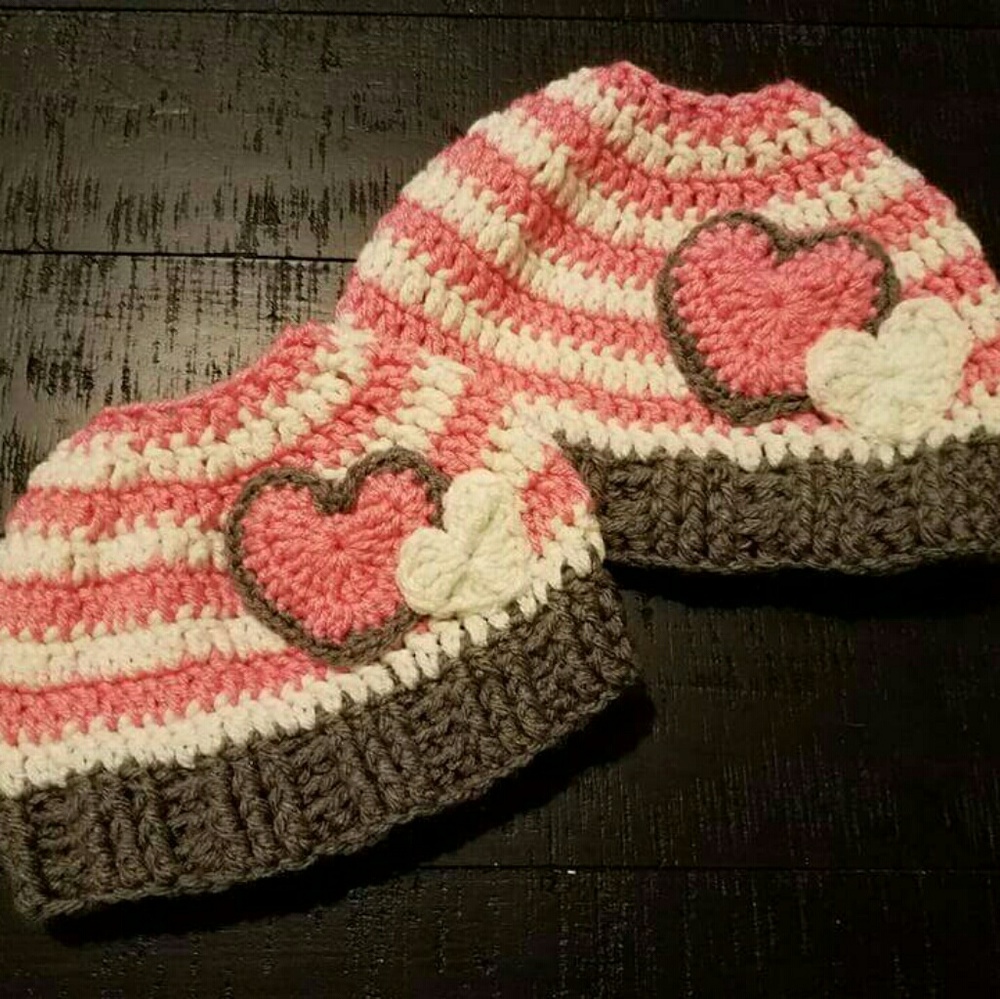 Mommy and me messy bun Valentine beanies