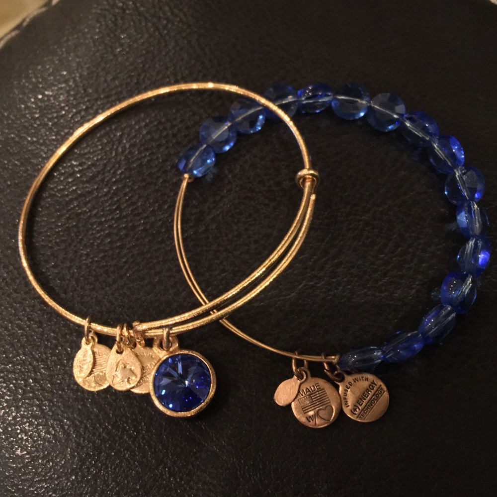 2 Alex + Ani blue/sapphire gold bracelets