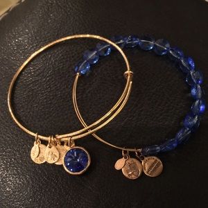 2 Alex + Ani blue/sapphire gold bracelets