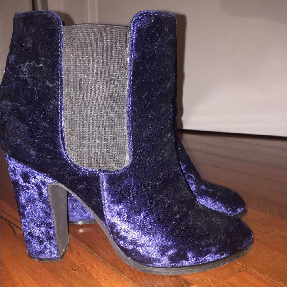 Kimchi Blue Crushed Blue Velvet Boots