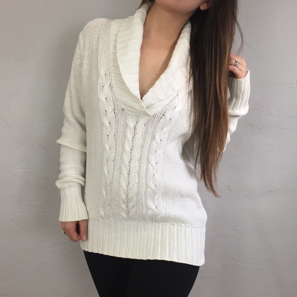 Cowl Neck Cable Knit Sweater