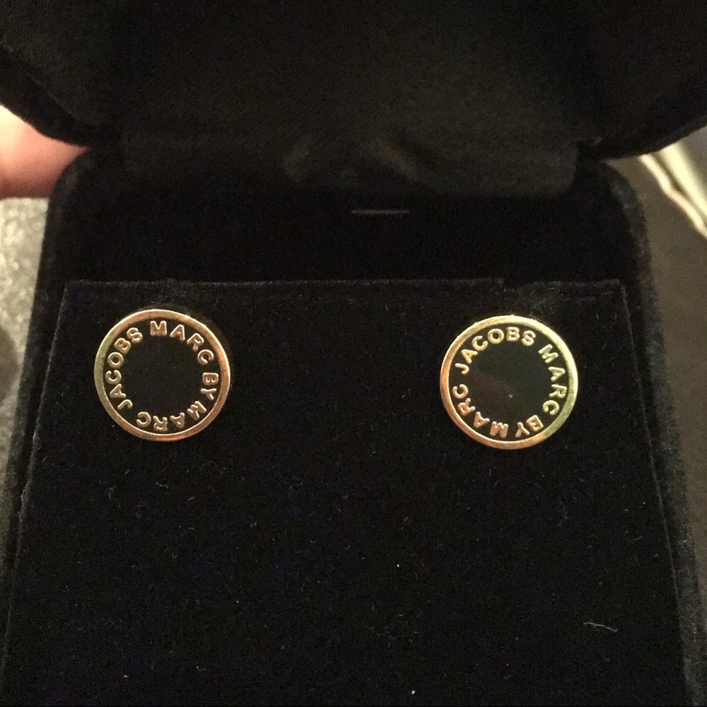 Marc by Marc Jacobs gold black logo earrings