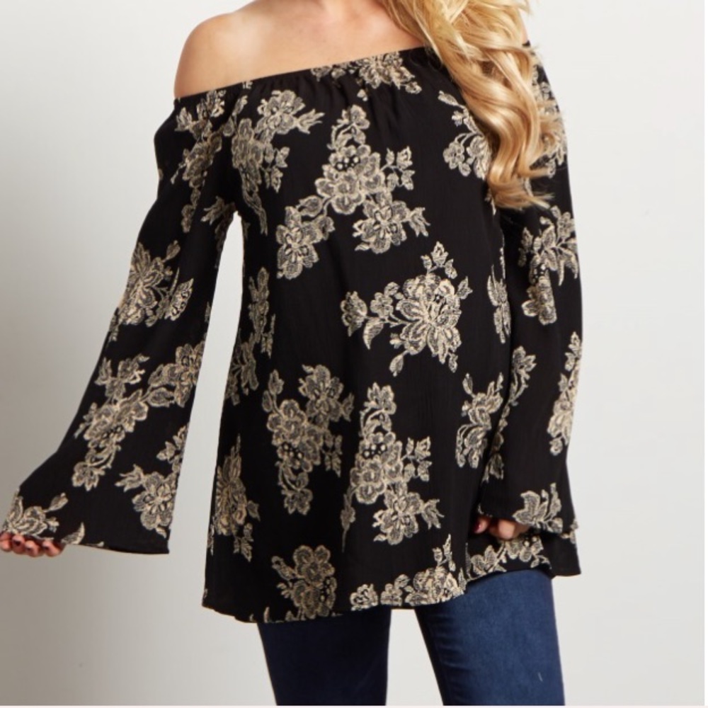 Black antique rose off the shoulder top