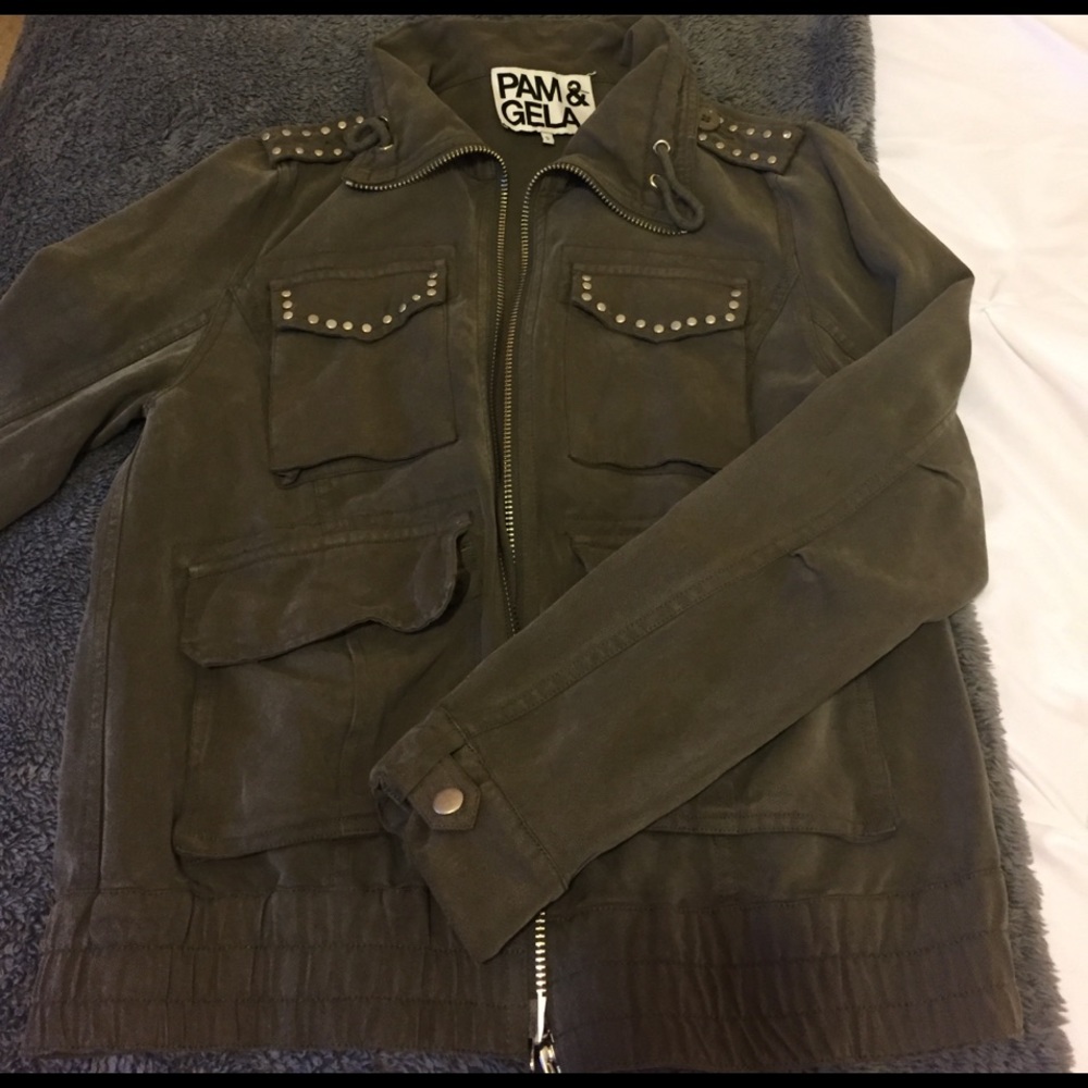 Pam & Gela Studded Army Green Jacket