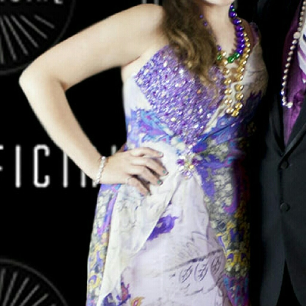 Unique Paisley Print 1 Shoulder Dress w/Beading