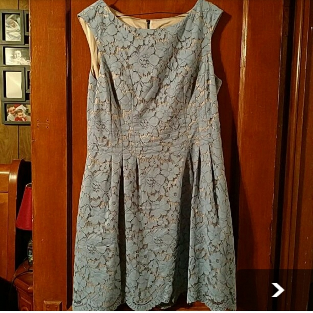 Vince Camuto, Ice blue and nude dress