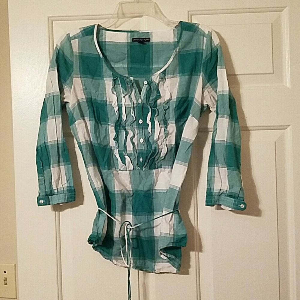 American Eagle Checked Tie Blouse