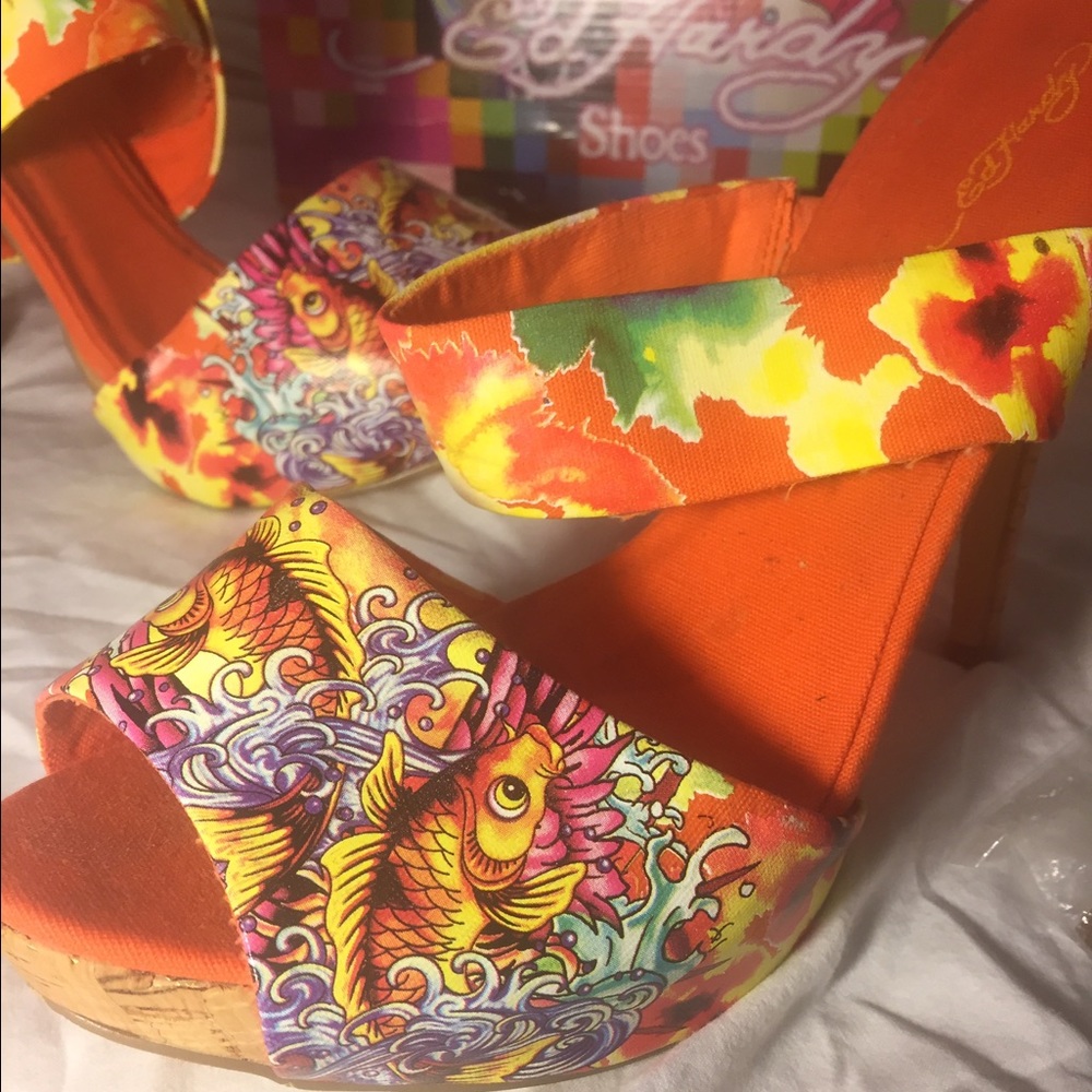 Ed Hardy Cork Peep Toe Heels