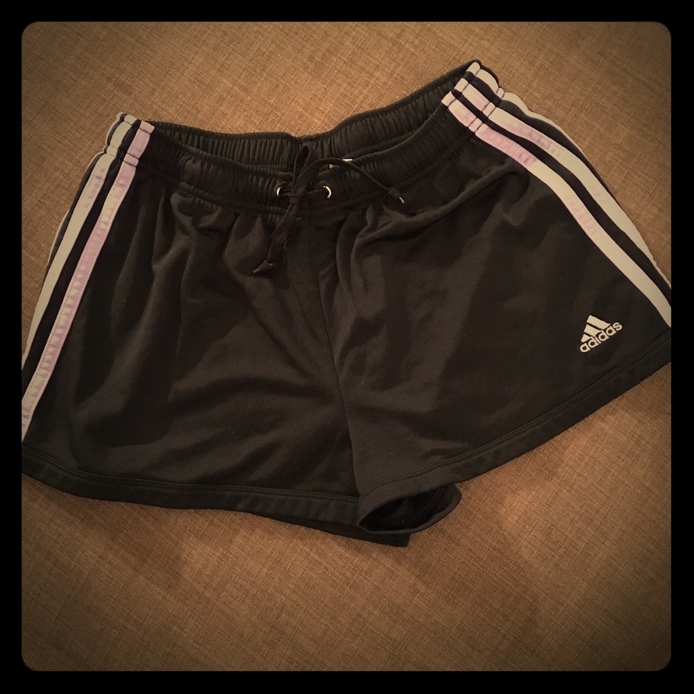 Black Adidas Shorts with Purple Stripes