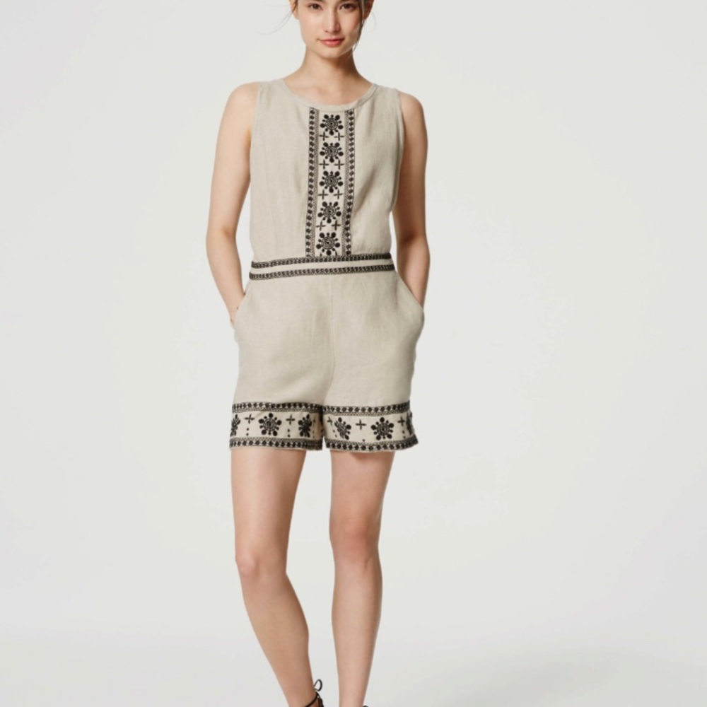 Brand new Loft natural embroidered romper