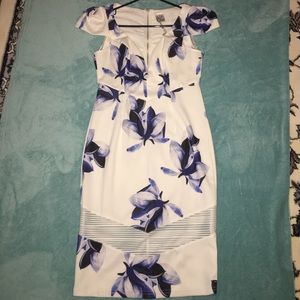 Romantic white dress with blue floral prints