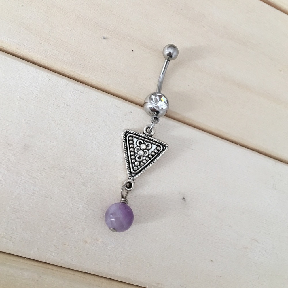 Amethyst Triangle Belly Button Ring