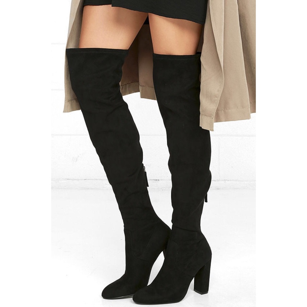 Steve Madden Emotions Black Suede Thigh-high Boots