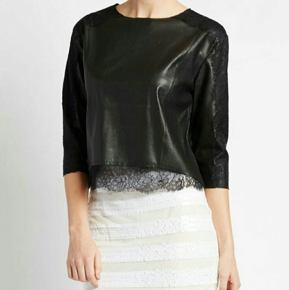 Black Faux Leather and lace cropped Top