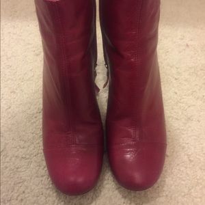 Zara Real Leather Red Ankle Boots