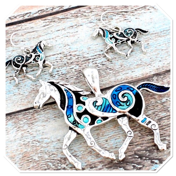 Boutique Jewelry - πHPπ Turquoise Swirl Horse Pendant Set Boutique Jewelry - πHPπ Turquoise Swirl Horse Pendant Set