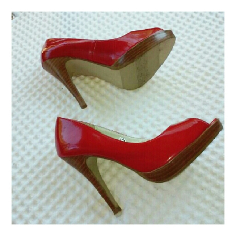 6.5 Red Open Toe Patent Heels