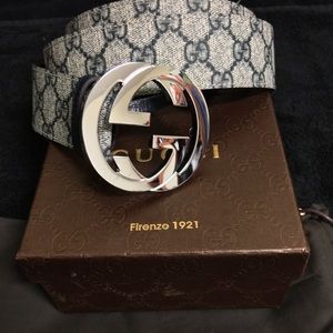 Gucci Other - Gucci Men Belt Blue Monogram Silver Buckle