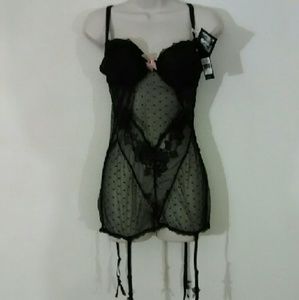 New Black Polka Dot Sheer Lingerie Chemise Set