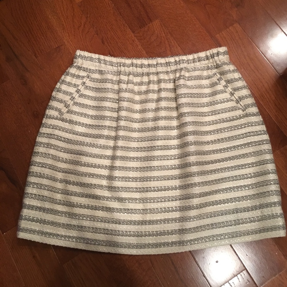 Cream stripe tweed skirt with faux pockets