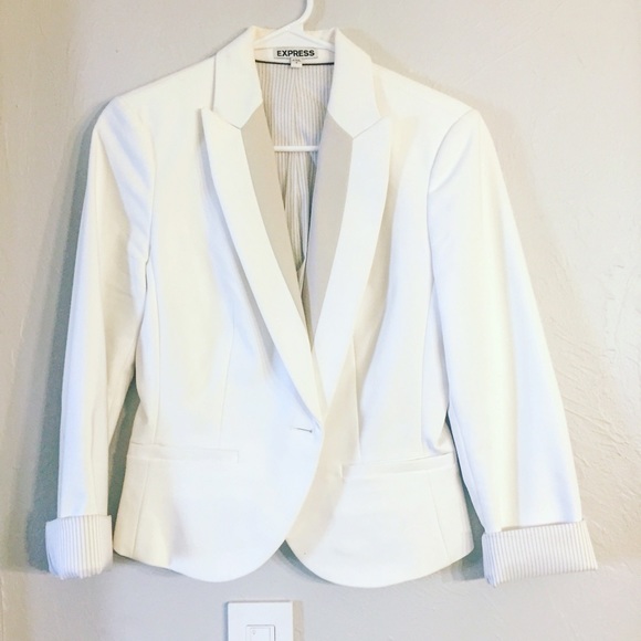 Express Jackets & Blazers - White and khaki Blazer Express Size 8