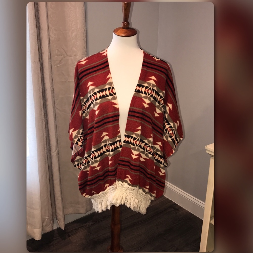 Aztec inspired print poncho cardigan