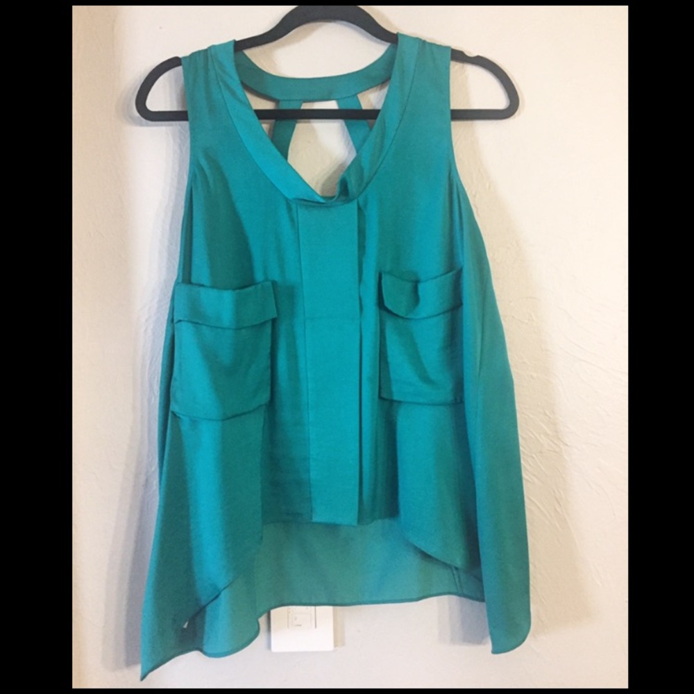 Teal silk blouse