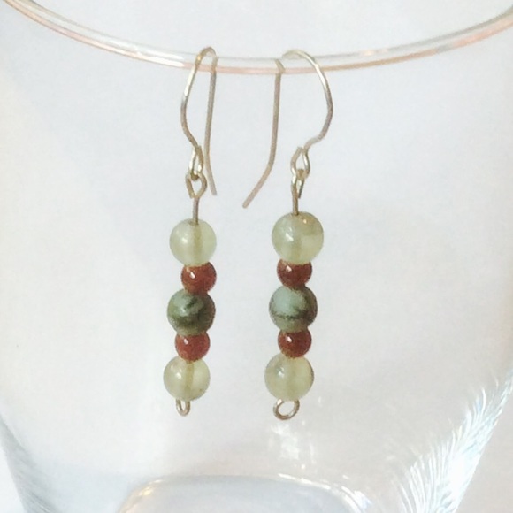 Dangle earrings- red and green glass beads - Picture 1 of 1