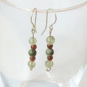 Dangle earrings- red and green glass beads
